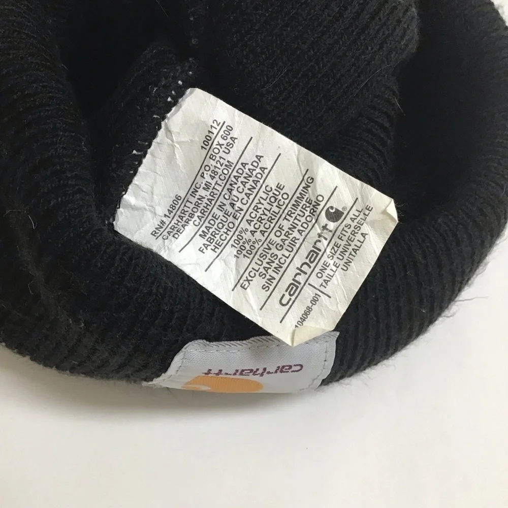 Carhartt Beanie Black Brown Embroidered Patch Logo Knit Cuffed Hat 3M Thinsulate - Picture 4 of 5